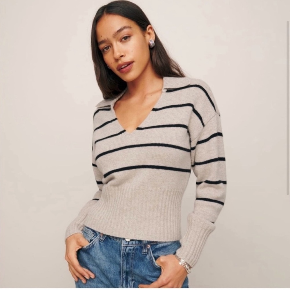 NWT Reformation Beckie Stripe Cashmere Sweater